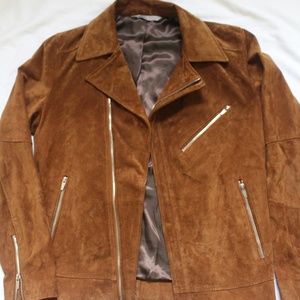 Zara Genuine Leather Suede Zip Biker Jacket Medium